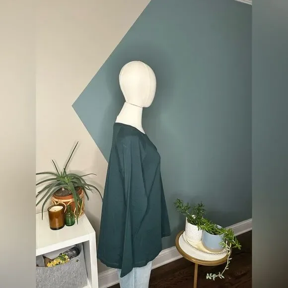 Eileen Fisher Green Raglan Sleeve Top Minimalist Organic Cotton Blend Medium - Picture 5 of 13